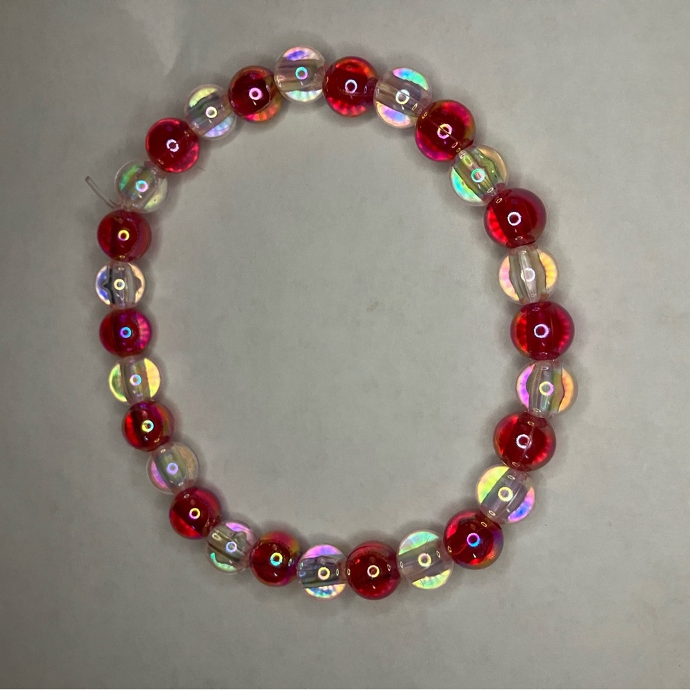 Red and Iridescent Beaded Bracelet